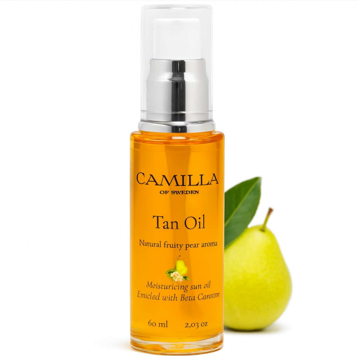 Camilla of Sweden Tan Oil Fruity Pear – vårdande olja med päron aroma och naturliga ingredienser