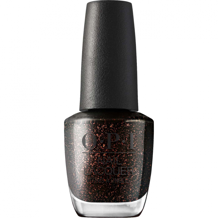 OPI Grunge Queen – svart nagellack med koppriga glittertoner som ger dramatik och glam för fest och kvällar