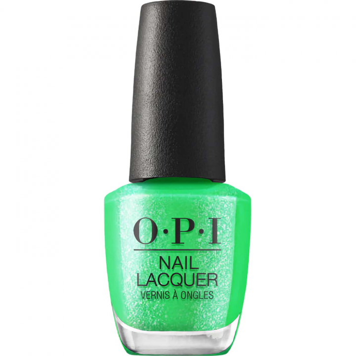 opi trip to the brite side lime of my life limegrönt nagellack med silverskimrande finish och neonklar lyster