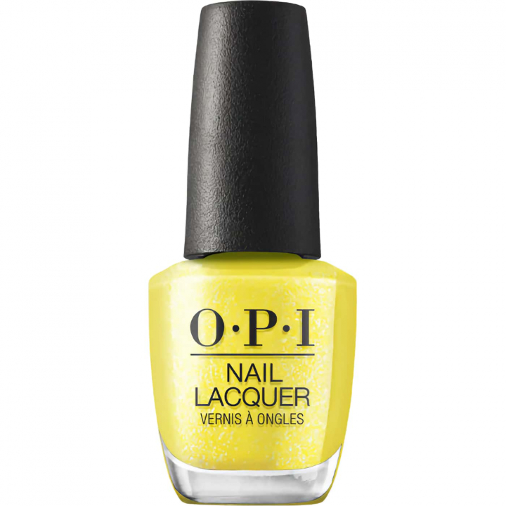 opi trip to the brite side paintin'' on sunshine! gult nagellack med silverskimrande finish och klar sommarlyster