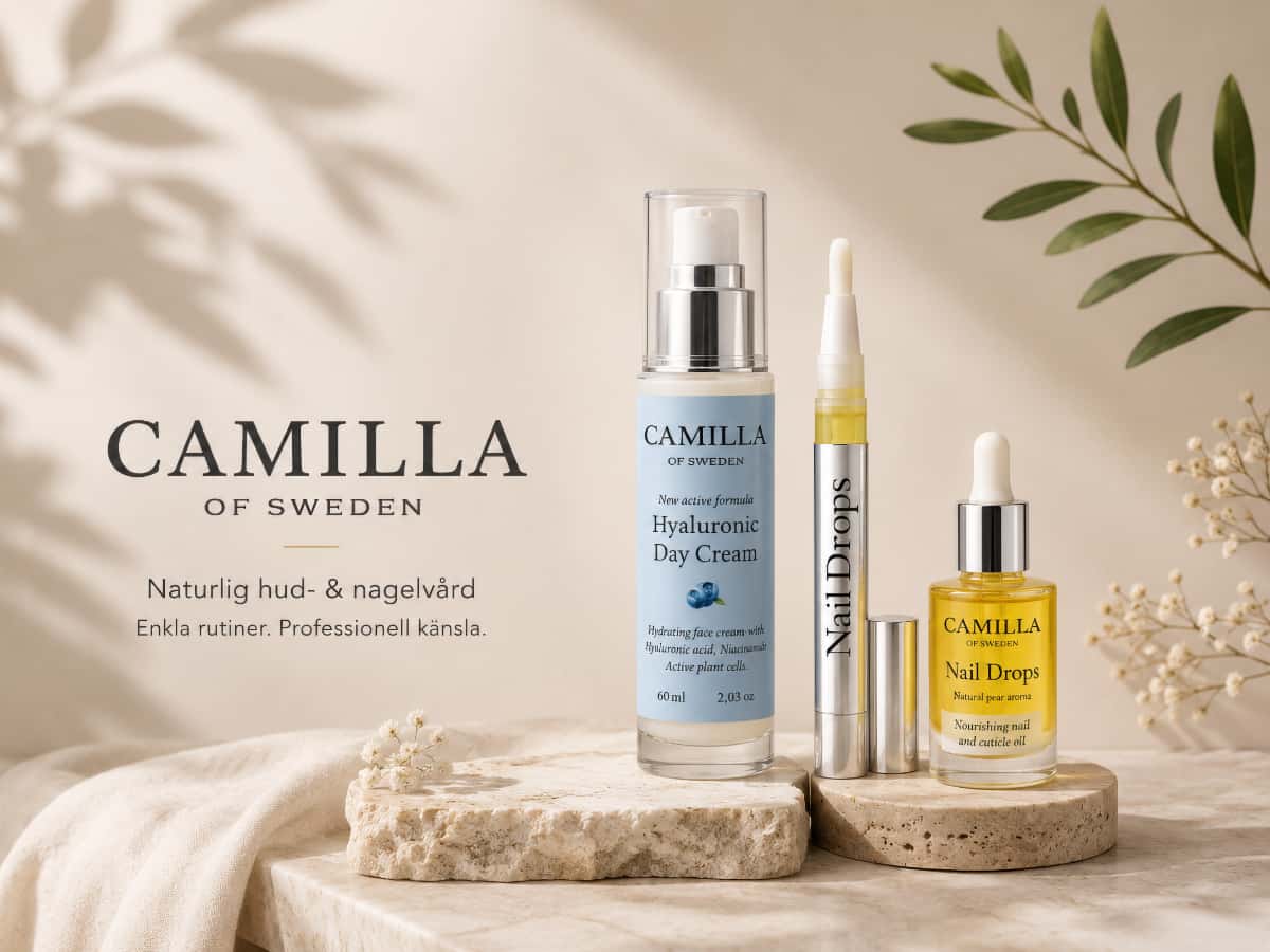 Camilla of Sweden naturlig hudvård och nagelvård med face oil, skin repair och nagelolja