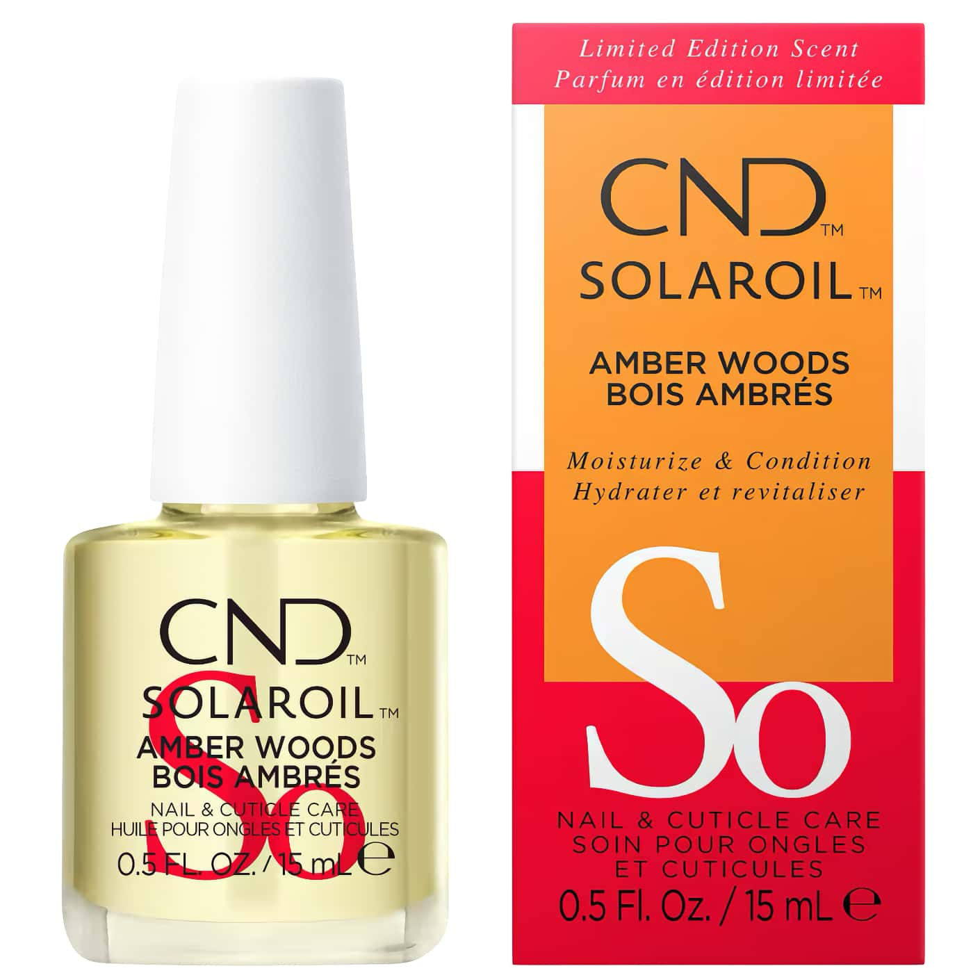 CND SolarOil Amber Woods nagelolja som vårdar naglar och nagelband med doft av sandelträ och bärnsten.