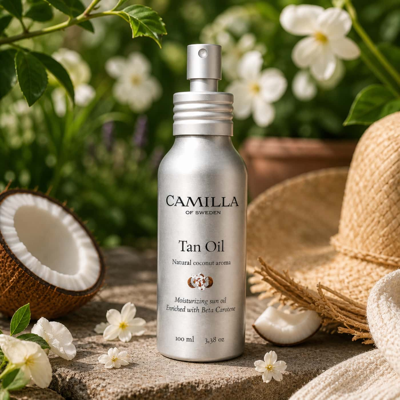 Camilla of Sweden Tan Oil Coconut sololja med kokosdoft och betakaroten för gyllene lyster