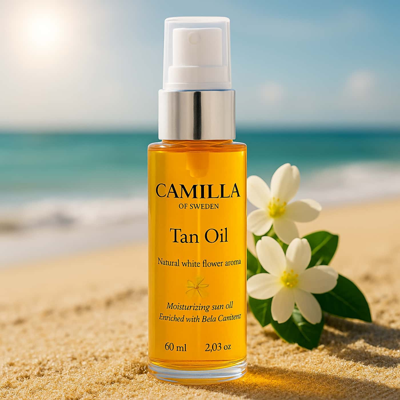 Camilla of Sweden Tan Oil White Flower