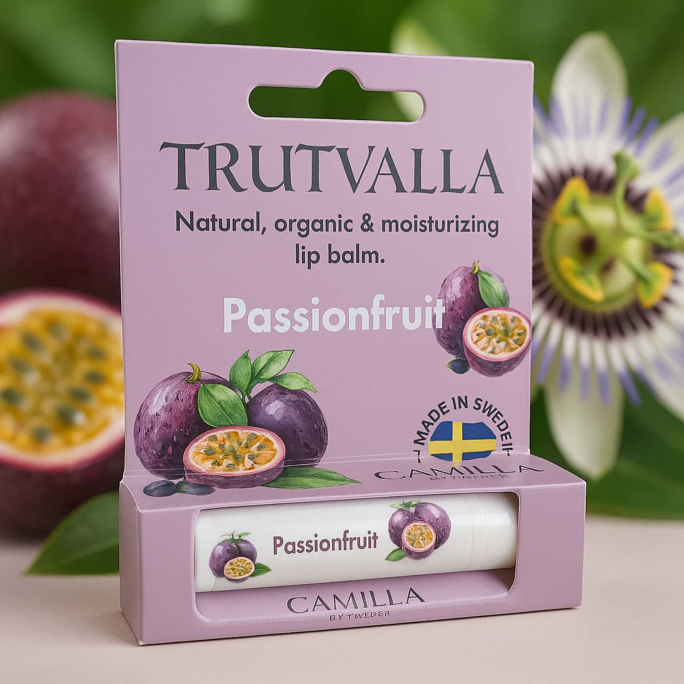 Camilla-of-Sweden-Trutvalla-Cerat-Passionsfrukt-Naturligt-Organiskt-Fuktgivande-Läppbalsam-Fruktig-Doft