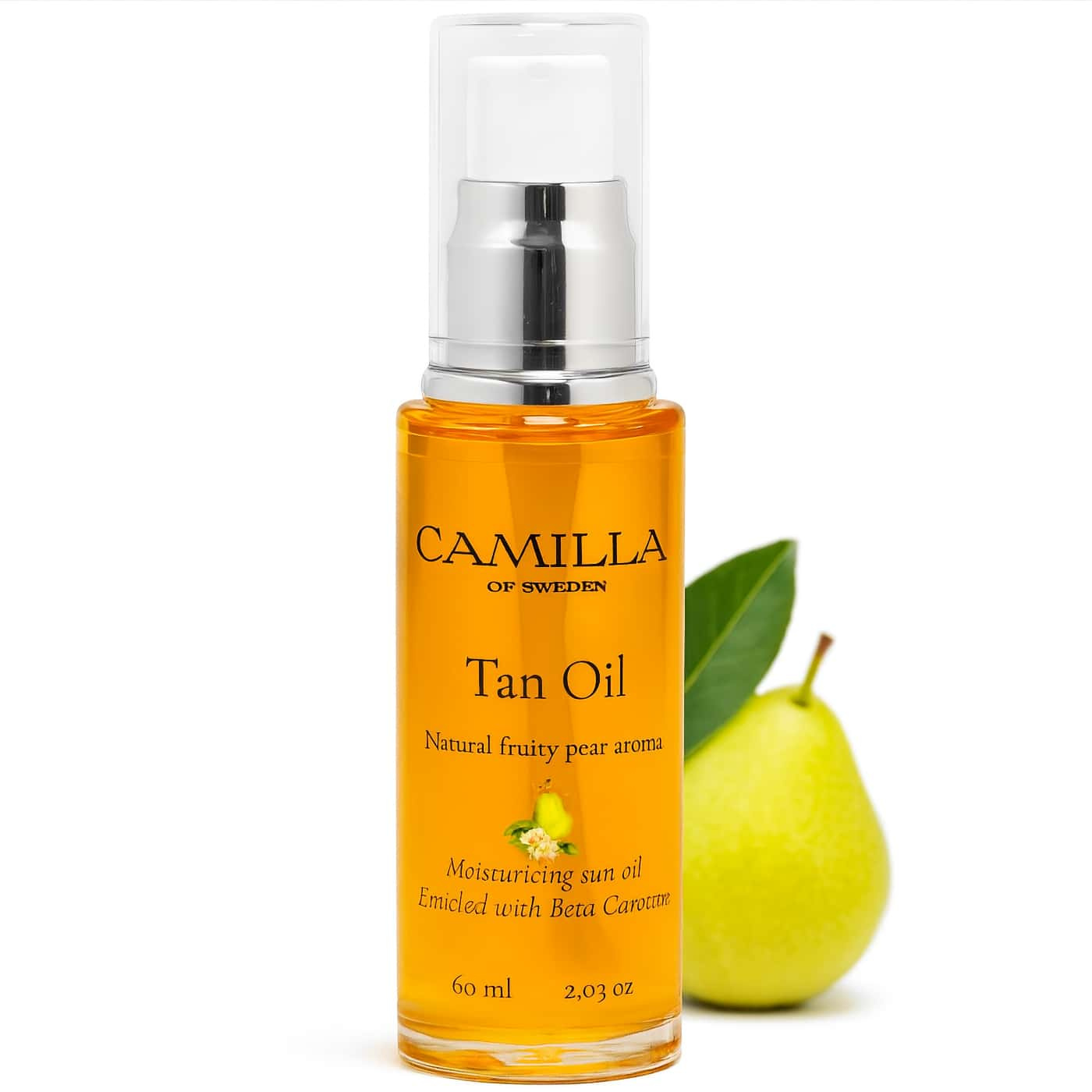 Camilla of Sweden Tan Oil Fruity Pear – vårdande olja med päron aroma och naturliga ingredienser
