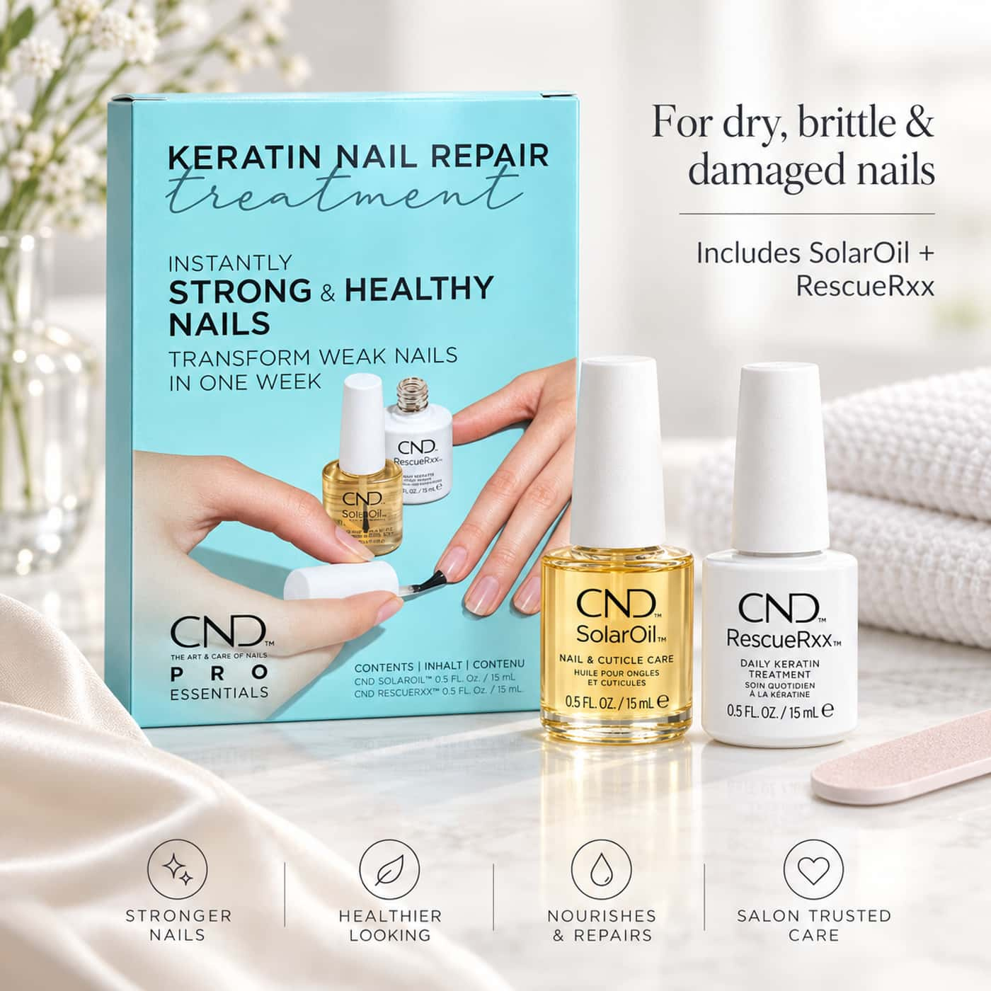 CND Keratin Nail Repair Treatment – nagelvårdskit med SolarOil och RescueRxx för torra och sköra naglar