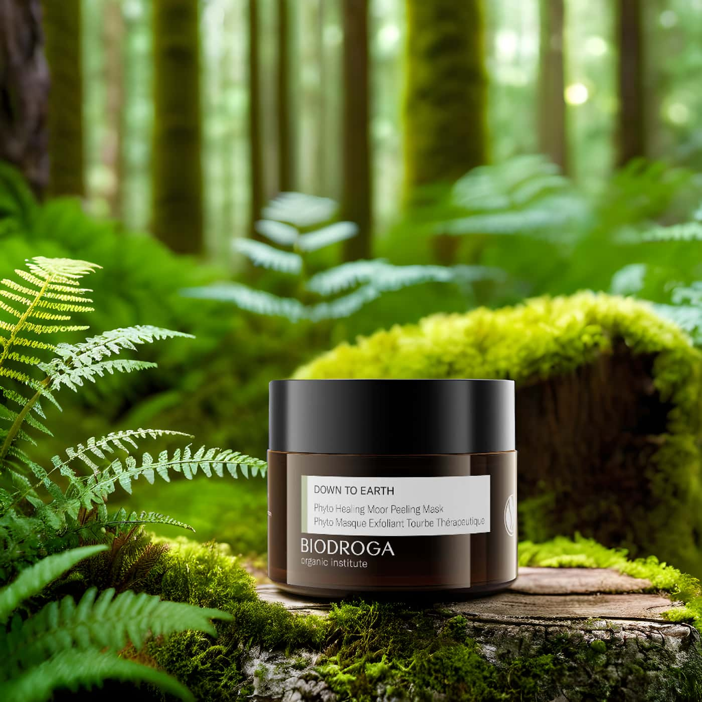 Biodroga Down To Earth Phyto Healing Moor Peeling Mask – Vegansk och ekologisk 2-i-1-mask som exfolierar och vårdar huden