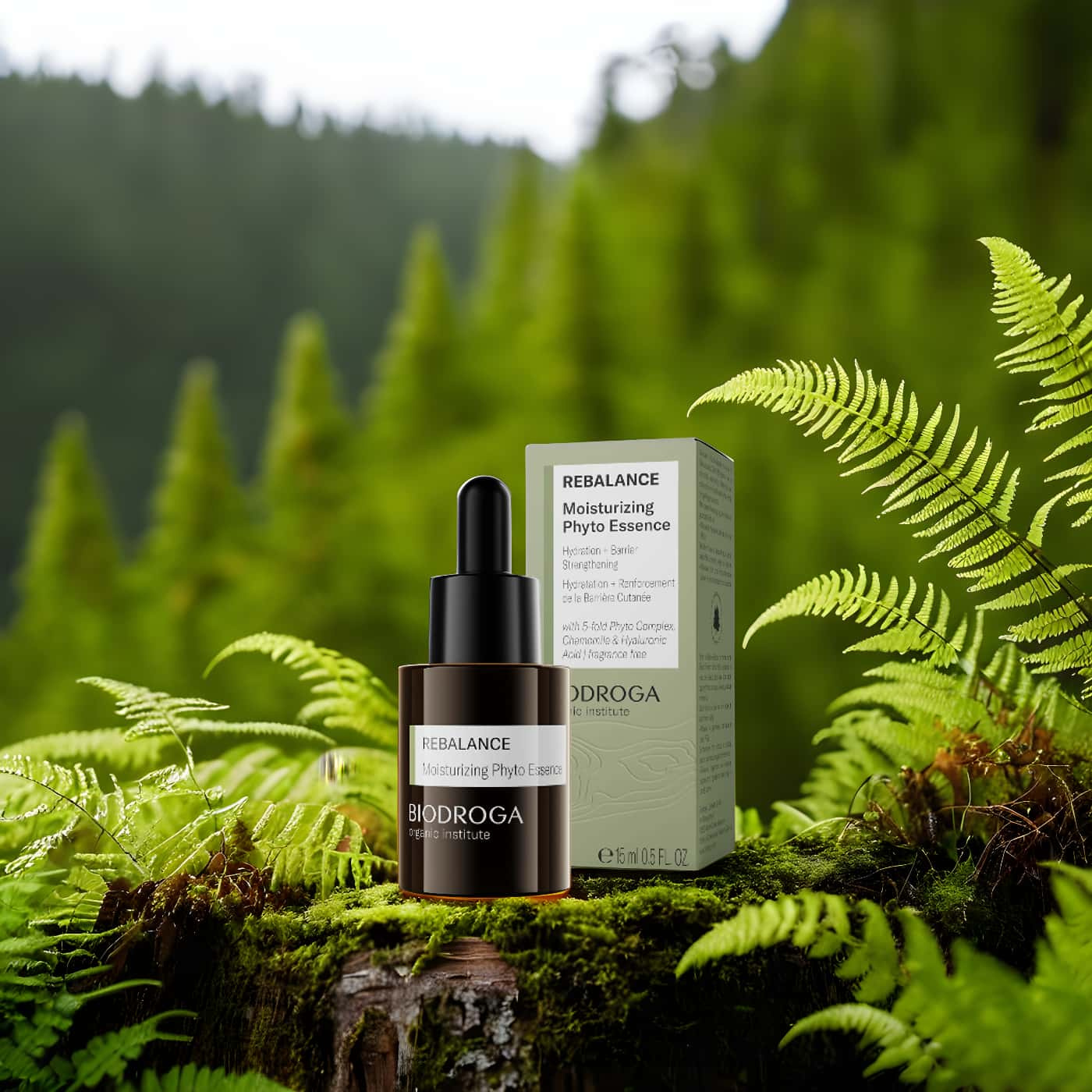 Biodroga Rebalance Moisturizing Phyto Essence – Vegansk ekologisk essence som återfuktar, lugnar och gör huden mjukare