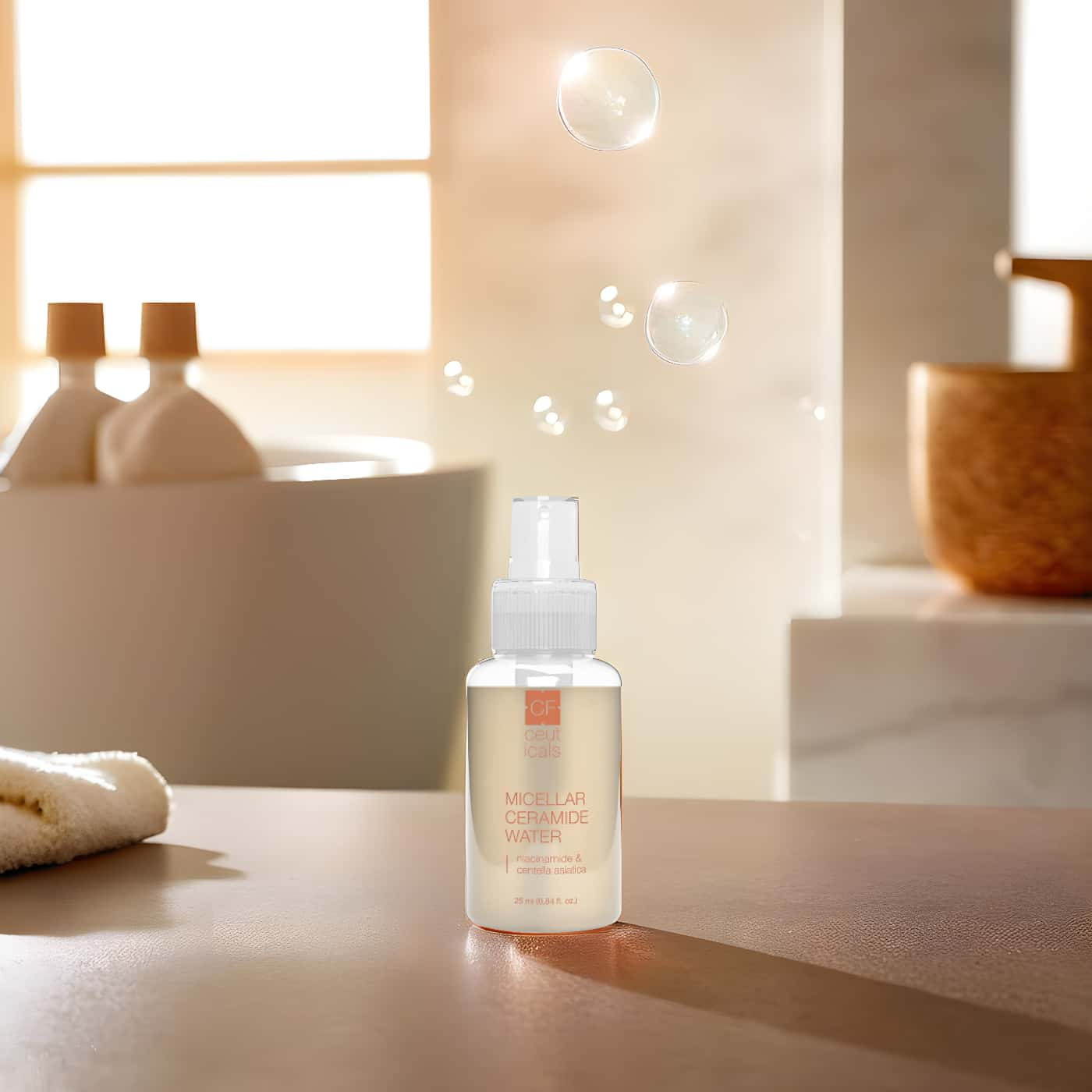 Närande micellärvatten med ceramider – tar bort makeup och orenheter – idealisk för daglig användning 