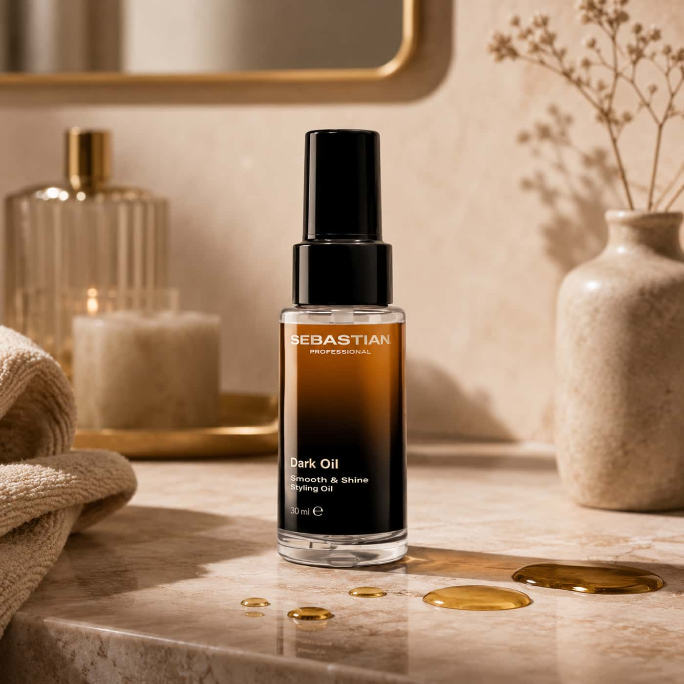 Sebastian Professional Dark Oil Smooth & Shine Styling Oil 30 ml – resevänlig hårolja för glans och frisskontroll