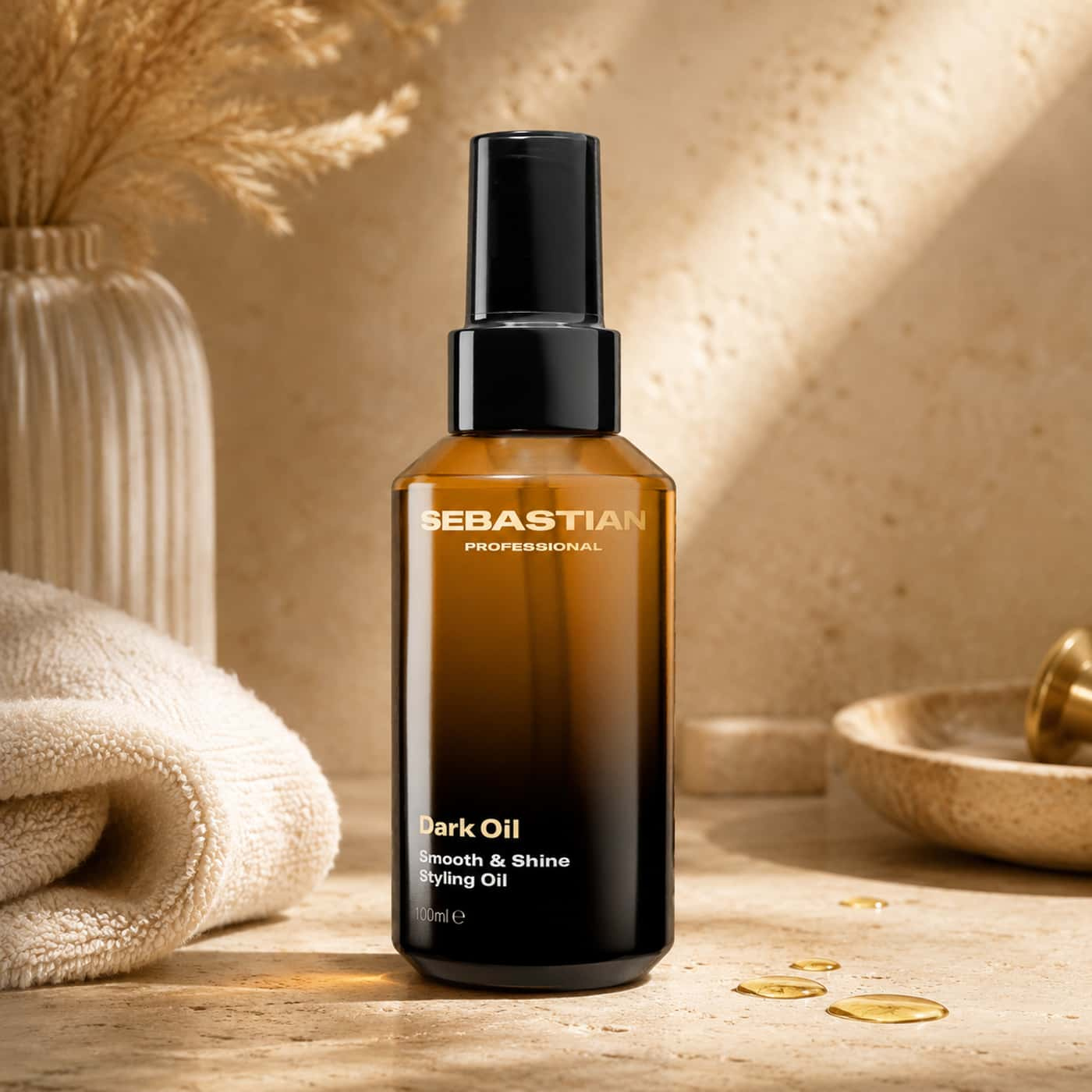 Sebastian Professional Dark Oil Smooth & Shine Styling Oil 100 ml – lätt hårolja för glans, mjukhet och frisskontroll