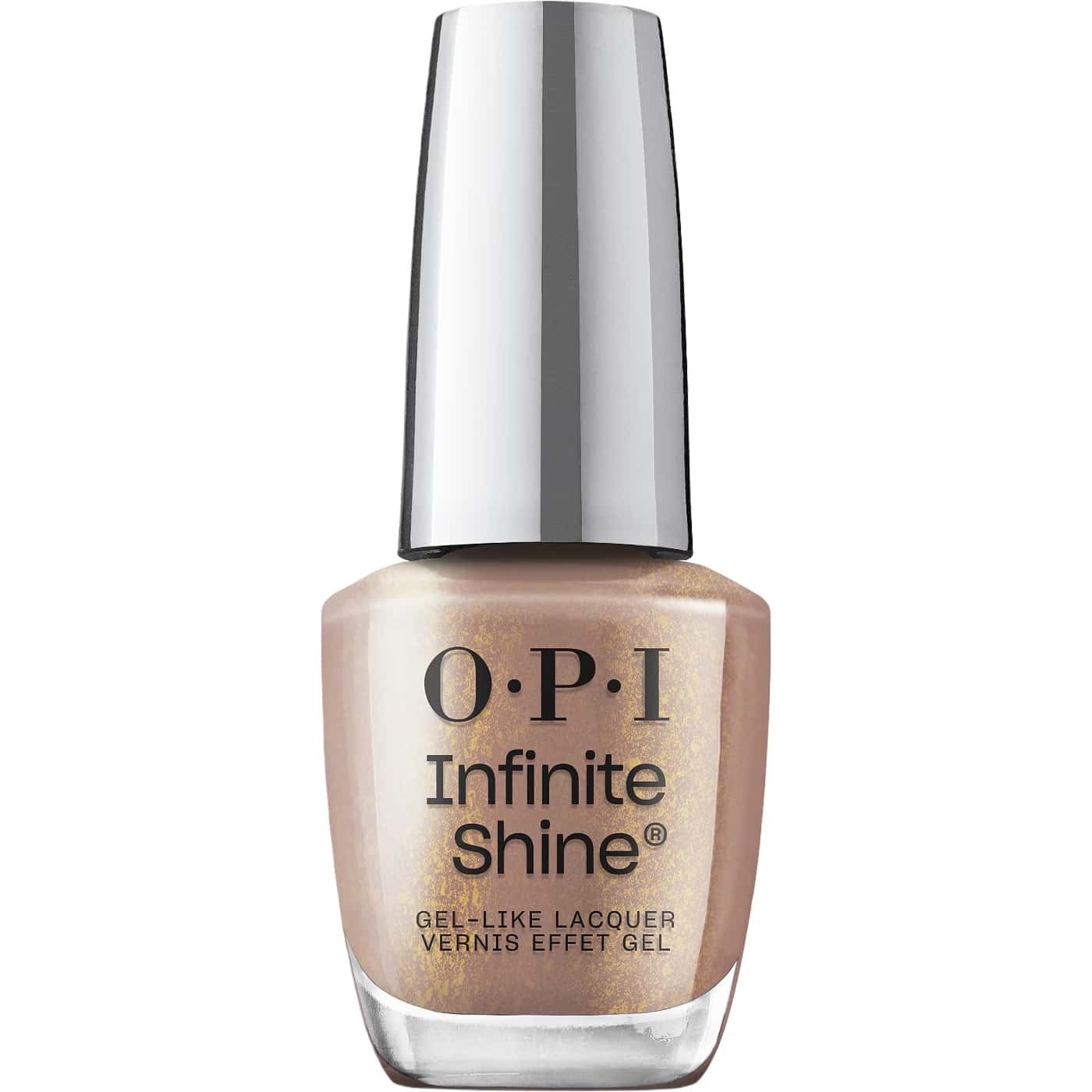 OPI Infinite Shine Track Suited Cutie nagellack taupe med gyllene skimmer för elegant och trendig look