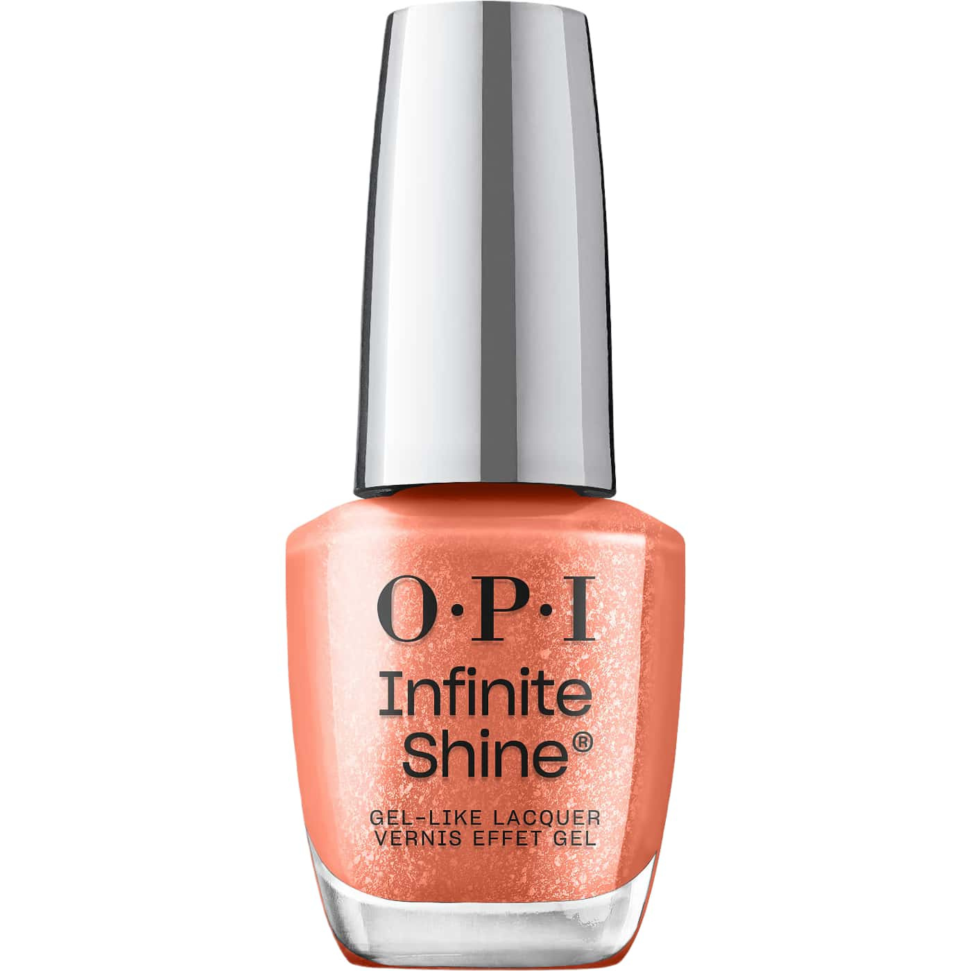 OPI Infinite Shine Knee High Stock-blings nagellack | Varm aprikos med silverglitter & mjuk finish