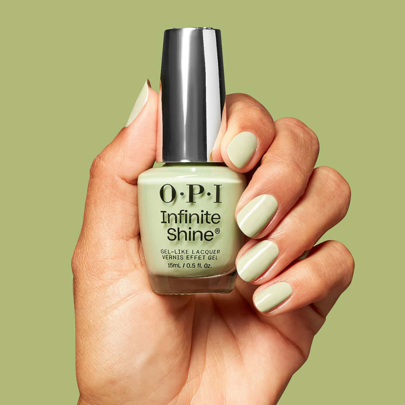 ljusgrönt nagellack opi infinite shine oh baby creme finish