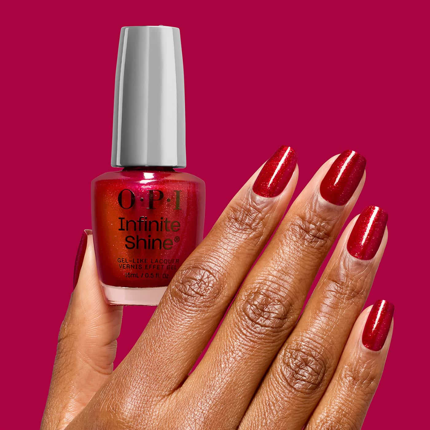 hallonrött opi infinite shine malaga wine not nagellack med shimmerfinish