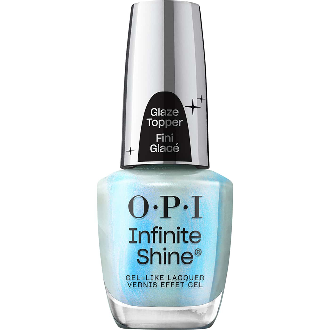 pärlblå opi infinite shine moon gleam glaze topper med shimmer