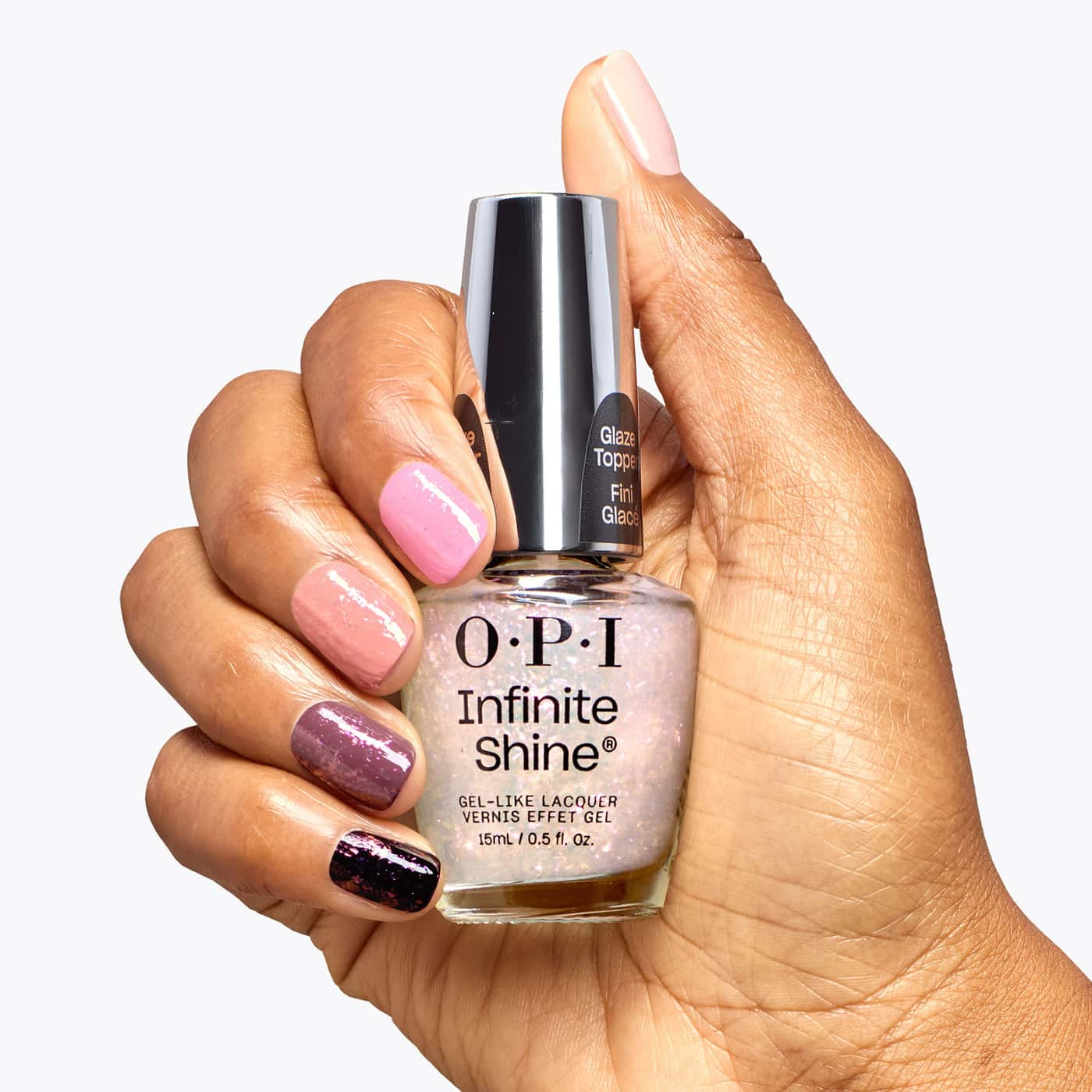 roséguld opi infinite shine glint condition topper med flake-skimmer