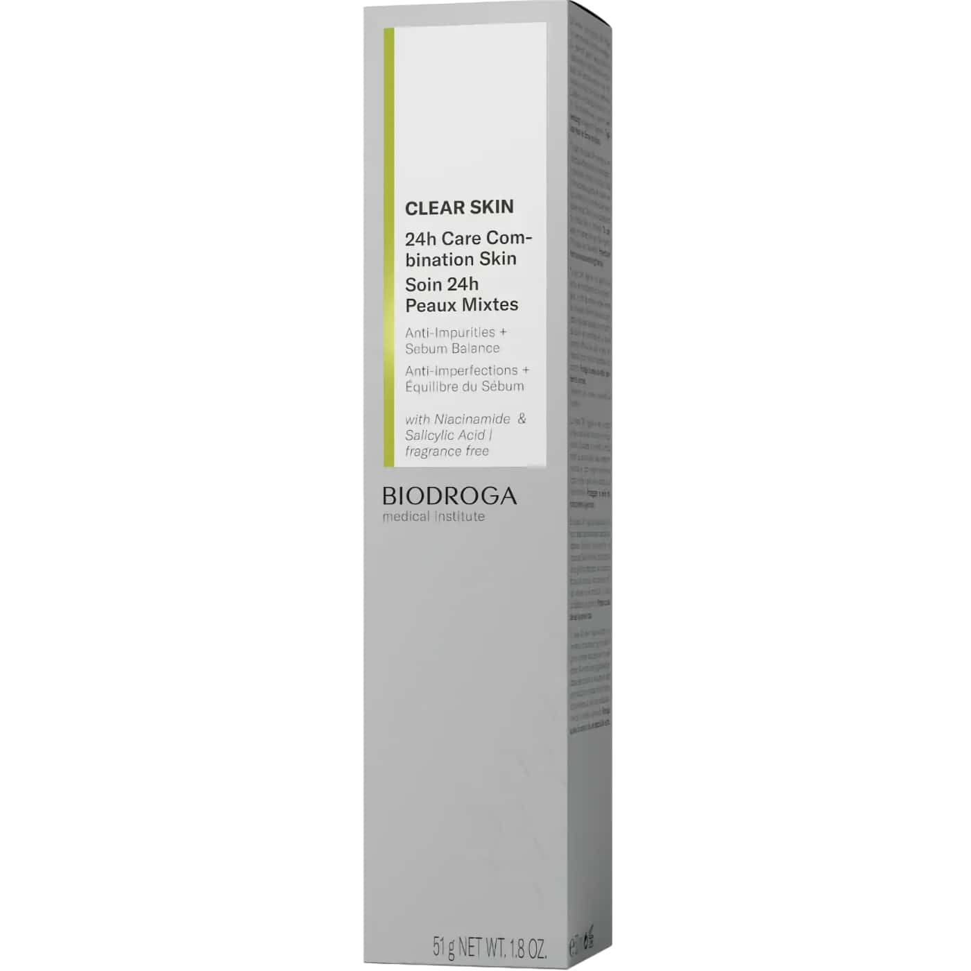 Lätt fuktighetskräm för kombinationshud med salicylsyra och niacinamid – Biodroga Clear Skin 24h Care