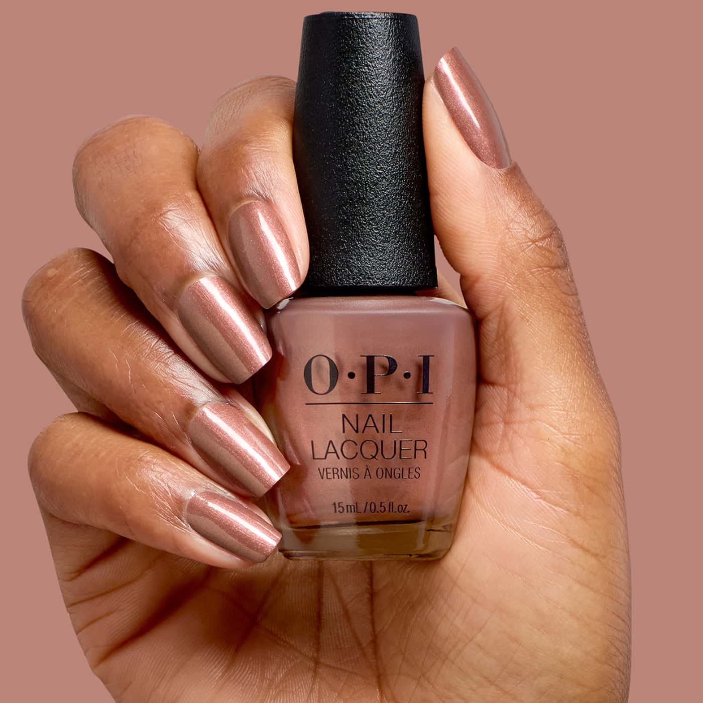 opi most requested route beer float nagellack i karamellbrun roséton med bronsfärgat pärlemorskimmer och glansig finish