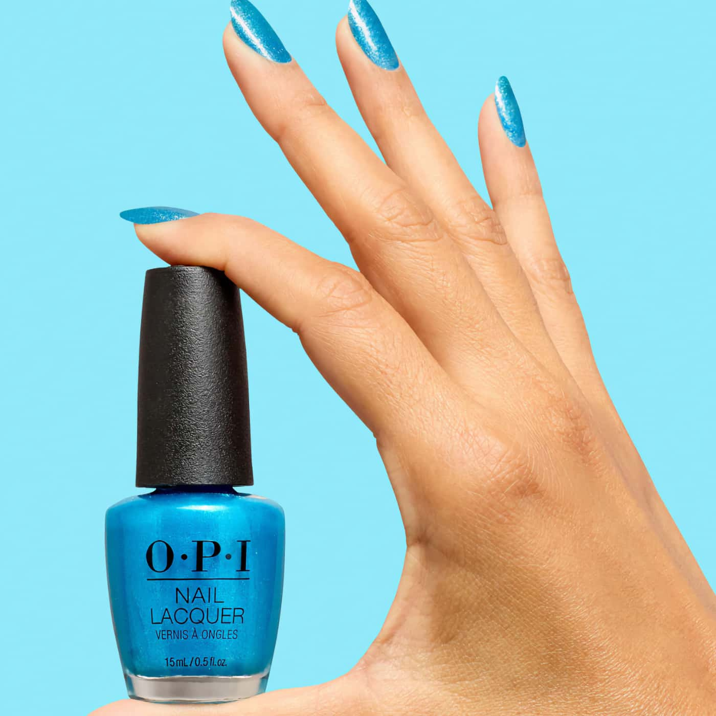 opi trip to the brite side sky blue''s the limit turkosblått nagellack med skimrande finish och klar lyster