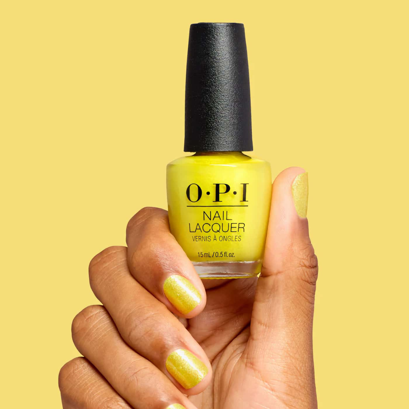 opi trip to the brite side paintin'' on sunshine! gult nagellack med silverskimrande finish och klar sommarlyster